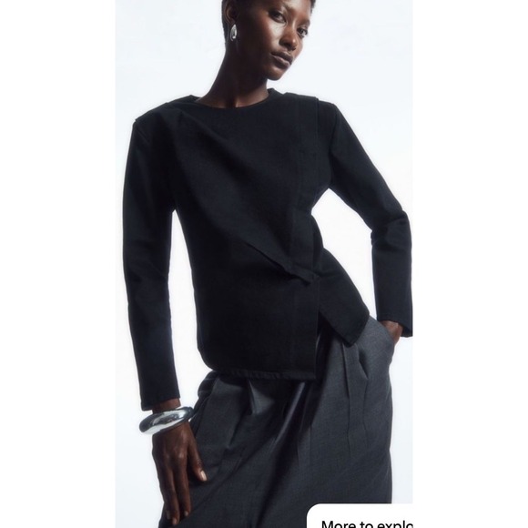NWT COS Draped Denim Top Black Womens US 10 Padded
